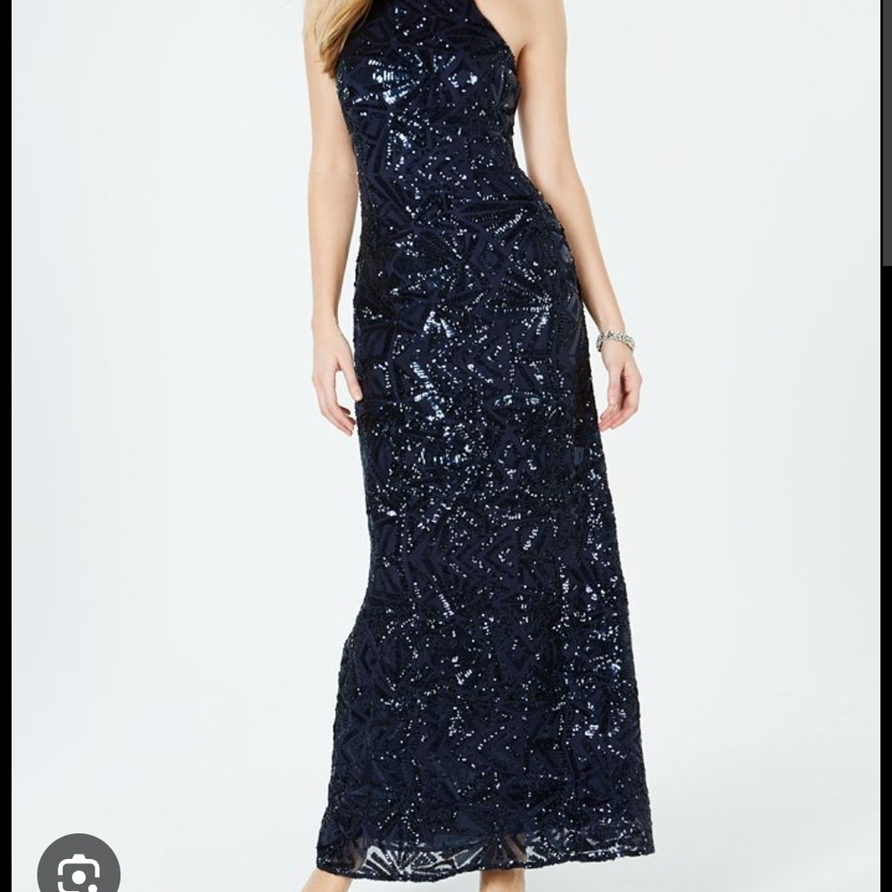 Elegant Navy Sequin Gown